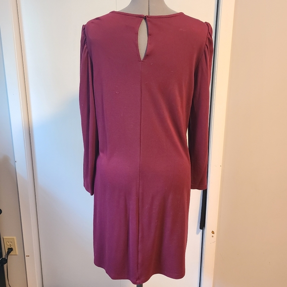 L Burgundy Shift Dress Cottom Stretch puffy sleeves - Picture 2 of 3